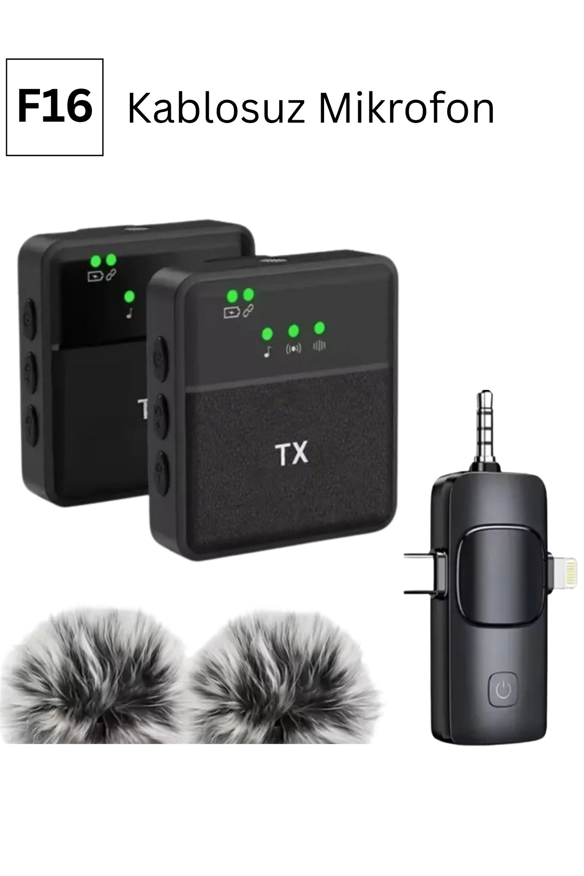 F16 Çift Mikrofon Kablosuz Yaka Mikrofonu