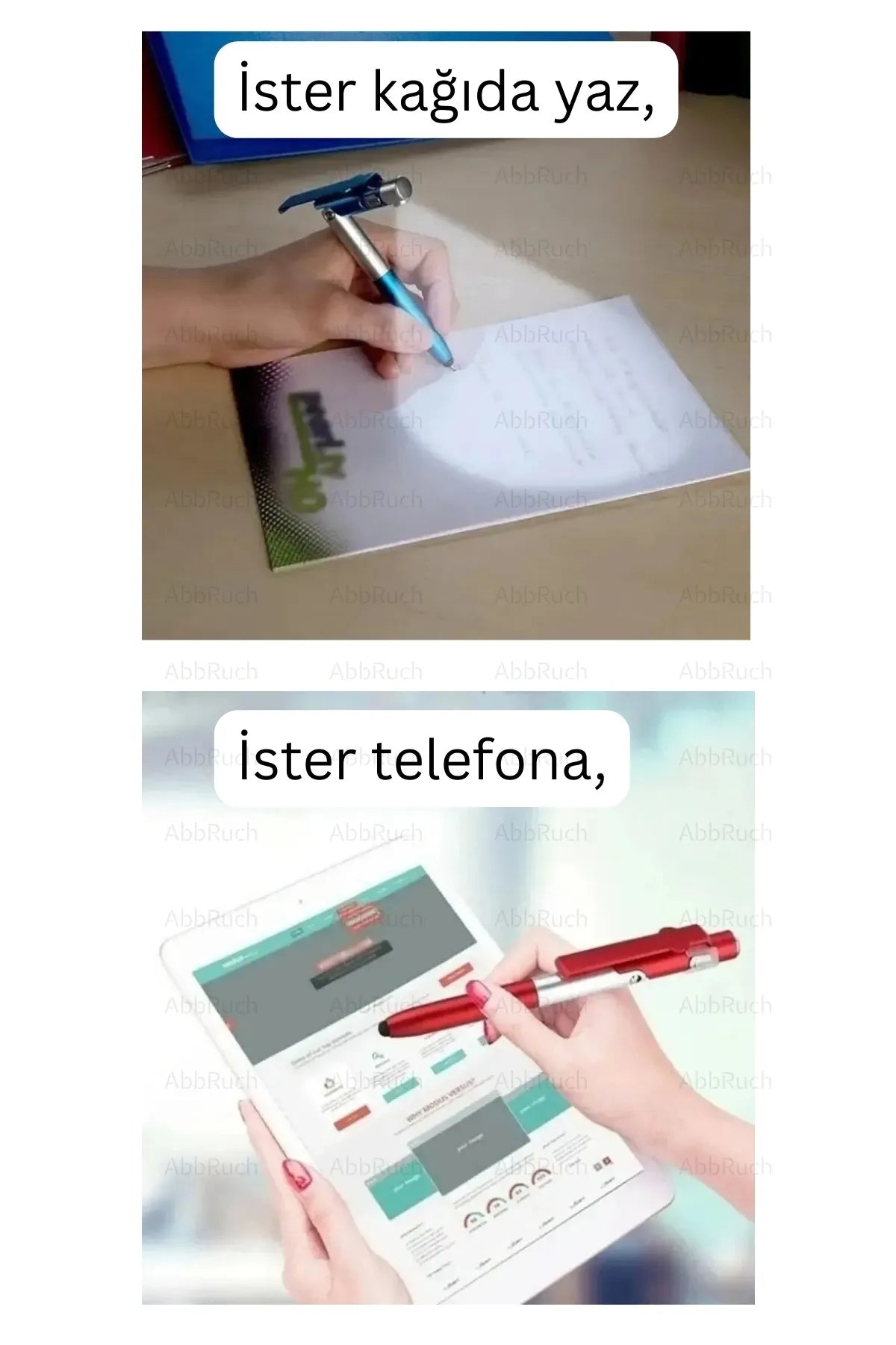 4in1 Dokunmatik Kalem, Tükenmez Kalem, Telefon Standı Ve El Feneri