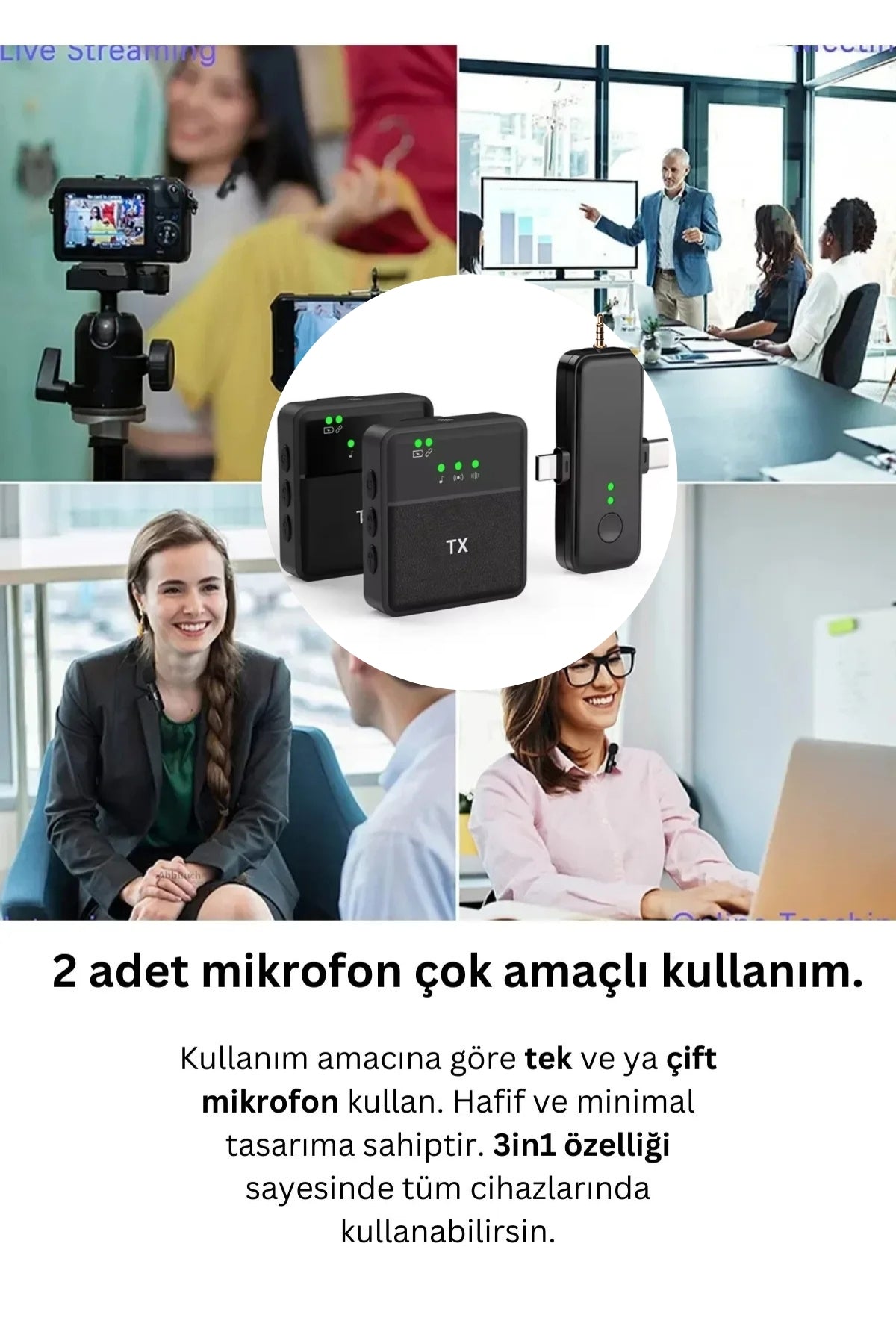 F16 Çift Mikrofon Kablosuz Yaka Mikrofonu